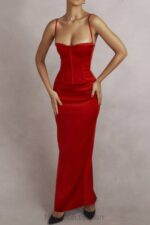 衣類 House of CB シャニレッドサテンコルセットマキシドレス 0N8J357 - Image 4