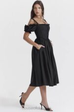 衣類 House of CB シルヴァーナ ブラック パフスリーブ ミディ サンドレス 0N8J225 - Image 18