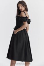 衣類 House of CB シルヴァーナ ブラック パフスリーブ ミディ サンドレス 0N8J225 - Image 3