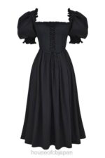 衣類 House of CB シルヴァーナ ブラック パフスリーブ ミディ サンドレス 0N8J225 - Image 9