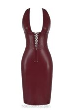 衣類 House of CB ジャケッタ ワイン ビーガン レザー ミディドレス 0N8J378 - Image 8