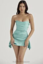 衣類 House of CB ジャスミン ジェイド ドレープ ストラップレス コルセット ドレス 0N8J405