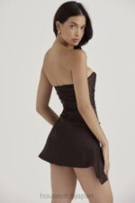 衣類 House of CB ジャスミンチョコレート ドレープストラップレスコルセットドレス 0N8J418 - Image 9