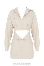 衣類 House of CB ジュリエッタ ベージュリネンカットアウトシャツドレス 0N8J548 - Image 4