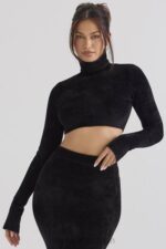 衣類 House of CB スリブラックシェニールクロップトップ 0N8J689 - Image 9