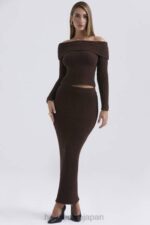 衣類 House of CB スローンチョコレートソフトコットンブークレマキシスカート 0N8J829 - Image 2