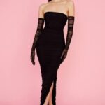 衣類 House of CB ソフィア ブラック メッシュ ストラップレス マキシ ドレス 0N8J492