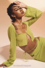 衣類 House of CB タラ ライムグリーン ジョーゼット クロップトップ 0N8J737 - Image 2