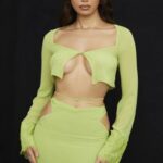 衣類 House of CB タラ ライムグリーン ジョーゼット クロップトップ 0N8J737