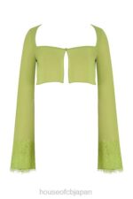 衣類 House of CB タラ ライムグリーン ジョーゼット クロップトップ 0N8J737 - Image 3