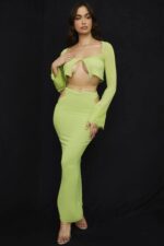 衣類 House of CB タラ ライムグリーン ジョーゼット クロップトップ 0N8J737 - Image 6