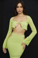 衣類 House of CB タラ ライムグリーン ジョーゼット クロップトップ 0N8J737 - Image 7