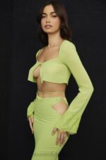衣類 House of CB タラ ライムグリーン ジョーゼット クロップトップ 0N8J737 - Image 8