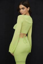 衣類 House of CB タラ ライムグリーン ジョーゼット クロップトップ 0N8J737 - Image 9