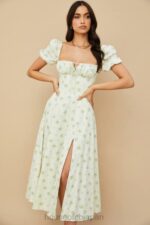 衣類 House of CB タルラ アイボリー フローラル パフスリーブ ミディドレス 0N8J561 - Image 3