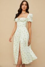 衣類 House of CB タルラ アイボリー フローラル パフスリーブ ミディドレス 0N8J561 - Image 4