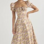 衣類 House of CB タルラ ピオニー プリント パフスリーブ ミディ サンドレス 0N8J428