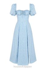 衣類 House of CB タルラ ブルー アイボリー フローラル パフスリーブ ミディドレス 0N8J550 - Image 6