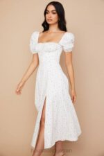 衣類 House of CB タルラ ホワイトフローラルパフスリーブミディドレス 0N8J571 - Image 13