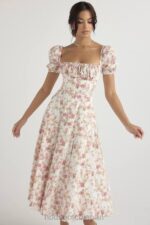 衣類 House of CB タルラ ローズプリント パフスリーブ ミディサンドレス 0N8J427 - Image 6