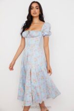衣類 House of CB タルーラ ブルー ヴィンテージ フローラル パフスリーブ ミディドレス 0N8J572 - Image 17