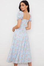 衣類 House of CB タルーラ ブルー ヴィンテージ フローラル パフスリーブ ミディドレス 0N8J572 - Image 3