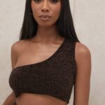 衣類 House of CB チャーリー チョコレート シェニール ワンショルダー クロップトップ 0N8J782