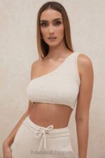 衣類 House of CB チャーリークリームシェニールワンショルダークロップトップ 0N8J781 - Image 12