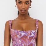 衣類 House of CB ニネッタ パープル スワール プリント メッシュ コルセット 0N8J85