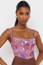 衣類 House of CB ニネッタ パープル スワール プリント メッシュ コルセット 0N8J85 - Image 5