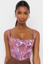 衣類 House of CB ニネッタ パープル スワール プリント メッシュ コルセット 0N8J85 - Image 6