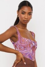 衣類 House of CB ニネッタ パープル スワール プリント メッシュ コルセット 0N8J85 - Image 7
