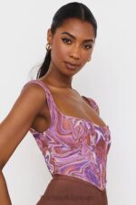 衣類 House of CB ニネッタ パープル スワール プリント メッシュ コルセット 0N8J85 - Image 8