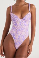 衣類 House of CB バルセロナ バイオレット フローラル ワイヤー入り水着 0N8J1201 - Image 3