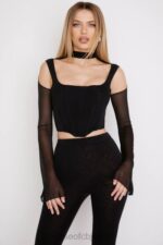 衣類 House of CB パウリナ ブラック ハイネック コルセット 0N8J71