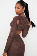 衣類 House of CB ブライス チョコレート プリント シャーリング メッシュ カットアウト クロップド トップ 0N8J755 - Image 12