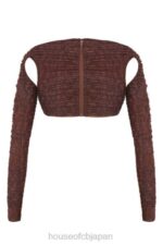 衣類 House of CB ブライス チョコレート プリント シャーリング メッシュ カットアウト クロップド トップ 0N8J755 - Image 6