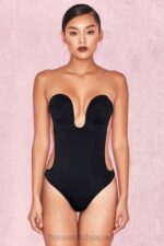 衣類 House of CB プランジ自己粘着バックレスボディスーツ - ブラック 0N8J1299 - Image 2