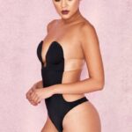 衣類 House of CB プランジ自己粘着バックレスボディスーツ - ブラック 0N8J1299