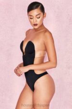 衣類 House of CB プランジ自己粘着バックレスボディスーツ - ブラック 0N8J1299