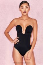 衣類 House of CB プランジ自己粘着バックレスボディスーツ - ブラック 0N8J1299 - Image 6