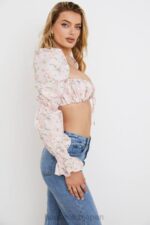 衣類 House of CB ヘンリエッタ ピンク フローラル シャーリング ブラレット トップ 0N8J745 - Image 4