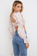衣類 House of CB ヘンリエッタ ピンク フローラル シャーリング ブラレット トップ 0N8J745 - Image 6