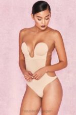 衣類 House of CB ベージュ プランジ自己粘着バックレス ボディスーツ 0N8J822 - Image 2