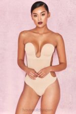 衣類 House of CB ベージュ プランジ自己粘着バックレス ボディスーツ 0N8J822 - Image 3