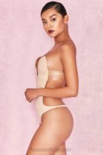 衣類 House of CB ベージュ プランジ自己粘着バックレス ボディスーツ 0N8J822 - Image 4