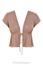 衣類 House of CB マイア シマー カフェオレ タイ フロント トップ 0N8J700 - Image 6