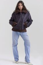 衣類 House of CB マッデンブラウン ビーガン ムートン アビエーター ジャケット 0N8J1025 - Image 6