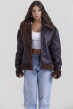 衣類 House of CB マッデンブラウン ビーガン ムートン アビエーター ジャケット 0N8J1025 - Image 7