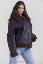 衣類 House of CB マッデンブラウン ビーガン ムートン アビエーター ジャケット 0N8J1025 - Image 8